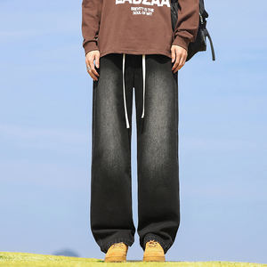 Pantalon homme ample personnalisé avec logo, style décontracté rétro, tendance streetwear américaine, coupe droite, printemps-été. - Product Image 1