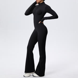 Mono de yoga personalizado para mujer, talla grande, elástico en 4 direcciones, manga larga, con cremallera, transpirable, de secado rápido, cintura alta, levanta glúteos, para pilates y fitness - Product Image 3