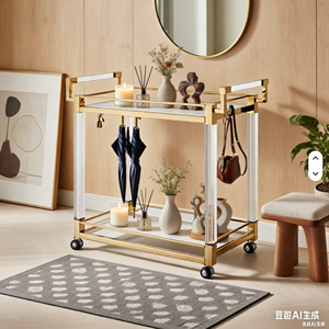 आधुनिक स्पष्ट ऐक्रेलिक 4-व्हील 2-शेल्फ पर्यावरण के अनुकूल टिकाऊ होटल सेवा ट्रॉली वाणिज्यिक कमरे सेवा - Product Image 2