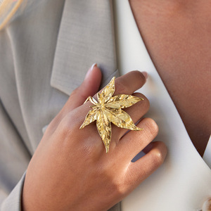 Maple Leaf Open <b>Ring</b> <b>Titanium</b> Steel Gold Color Unisex Fashion Jewelry Gift - Product Image 3