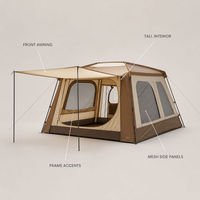 Tente tunnel familiale Tan avec auvent avant, fenêtres en maille, abri de glamping, 4 saisons, camping en plein air, imperméable, coupe-vent, 4-5 personnes