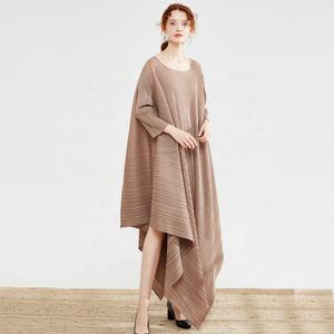 <span class=keywords><strong>Robe</strong></span> plissée froncée décontractée pour femmes, tenue de bal à rayures et à col rond, manches longues, couleur unie, été, 2020 - Product Image 2