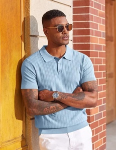 Camicia da Golf da <span class=keywords><strong>Uomo</strong></span> Casual a Maniche Corte con Colletto e Bottoni, Tinta Unita, Vestibilità Slim, Testurizzata, 100% Viscosa Anti-pilling - Vendita all'Ingrosso - Product Image 4