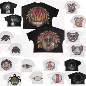 T-shirt da uomo personalizzata di alta qualità con stampa cartoon multi-stile, in cotone pesante, a maniche corte, con spalle scese, stile hip hop, caldo e di tendenza - Product Image 1