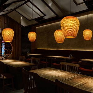 Lustre en <span class=keywords><strong>bambou</strong></span> naturel de restaurant en gros allumant la lanterne tissée à la main avec la taille réglable disponible dans les tailles moyennes - Product Image 4