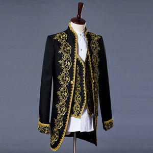 Completo da uomo Costume da Cosplay da re principe medievale <span class=keywords><strong>nero</strong></span> bianco Opera <span class=keywords><strong>cappotto</strong></span> di scena con motivo di carattere per adulti - Product Image 2