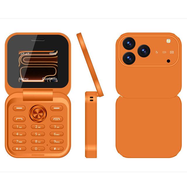 1.77 Inch Flip Feature Phone 2G GSM Dual SIM T9 Keypad 0.08MP Camera 1000mAh Battery FM Spanish French German Support Torch