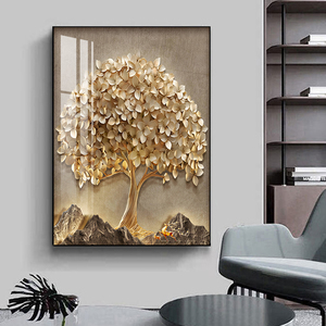 Sang Trọng Trang Trí Sơn Trong Phòng Khách Vàng Cây Pha Lê Sứ Sơn Lớn Hiện Đại Dọc In Tường Nghệ Thuật LED - Product Image 1