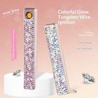 Briquet rechargeable décoré de strass - Briquet électrique fin à fil de tungstène, briquet diamanté pour femmes et cadeaux