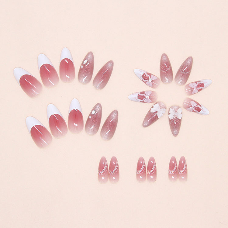 24pcs New Design Nude Pink ABS Press-on False Acrylic Nail Tips Wholesale Almond Pattern Nails for Finger Art