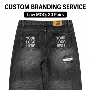 Custom High Quality Private Label Vintage <b>Mens</b> <b>Ripped</b> <b>Jeans</b> Breathable Rivet Heavyweight Acid Wash Distressed Denim Manufacturer - Product Image 4