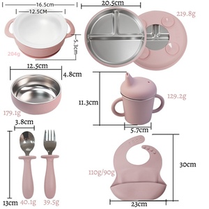 Nouvelle tendance, design nordique, ensemble de vaisselle pour enfants, céramique, porcelaine avec couvercle en silicone, ensemble de vaisselle pour bébé - Product Image 1
