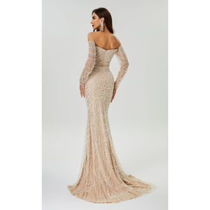 Datangep Luxo Bead Champagne <span class=keywords><strong>Prom</strong></span> Vestidos Fora Do Ombro Mangas Compridas Sereia Vestido De Noite Vestidos De Festa Formal - Product Image 2
