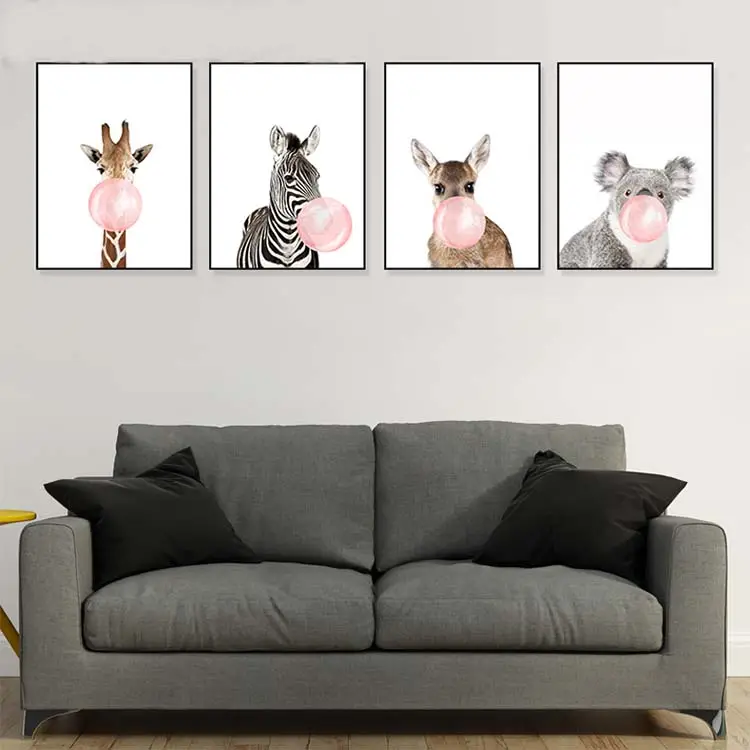 Affiche avec Animal girafe, zèbre, Koala, kangourou, imprimé, ballon, toile d'art murale, peinture nordique moderne, image, décoration de salon