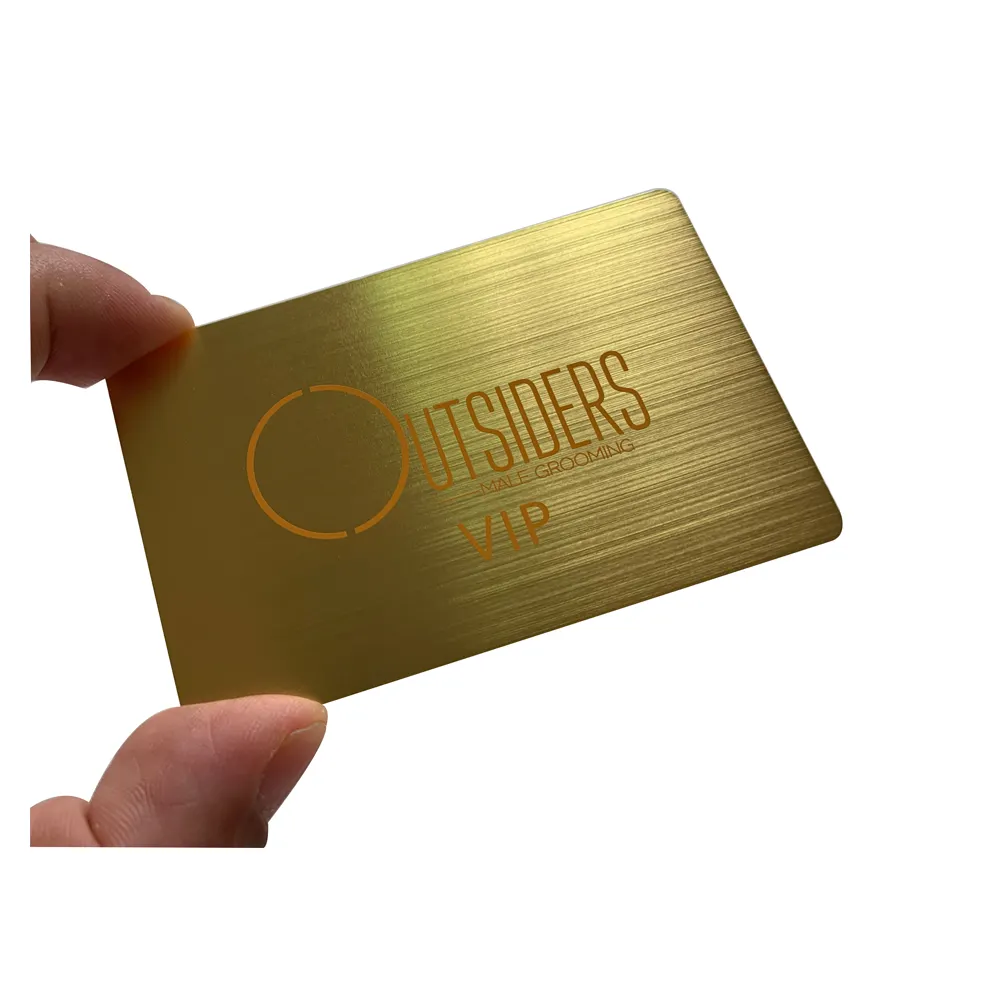 Kartu Logam VIP besi tahan karat disikat emas Logo kustom cetak QR DIY kartu hadiah logam cetak untuk promosi