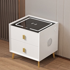 <span class=keywords><strong>Table</strong></span> <span class=keywords><strong>de</strong></span> <span class=keywords><strong>chevet</strong></span> intelligente en bois <span class=keywords><strong>de</strong></span> luxe moderne avec deux tiroirs en cuir multifonctionnelle avec haut-parleurs - Product Image 5