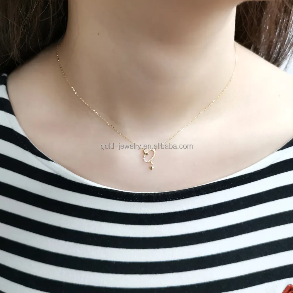 Elegant Moon Star 18 18k Solid Gold Necklace Oval Pendant Jewelry 18 18k Real Gold Natural Diamond Necklace Women Jewelry卸売