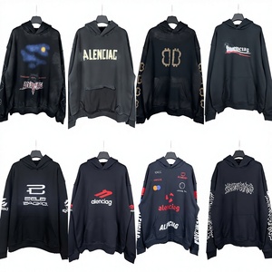 Versione Migliorata del Brand di Moda Parigino B-Class, Felpa con Cappuccio in Cotone Oversize con Ricamo Cola, Stampa Effetto Danneggiato e Tasca con Logo a Fiamma, Autunnale - Product Image 1