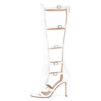 Sandales à talons hauts en fausse fourrure, à bout ouvert, avec bride réglable, pour soirée/mariage, chaussures tendance pour femmes