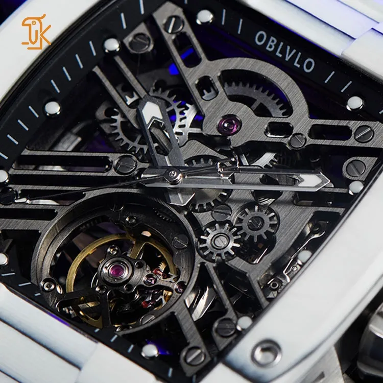 Individuelles Logo Herren automatische Armbanduhr Top Marke Sportfarbenfarben weiß Tonneau Silikon Skelett mechanische Uhren Hersteller