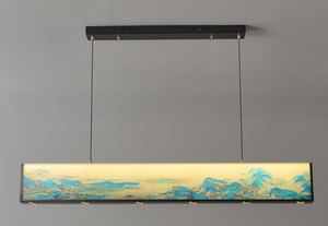 Lampe suspendue <span class=keywords><strong>LED</strong></span> carrée en cuivre massif, réglable en hauteur, design Song Aesthetics, Thousand Li Rivers Mountains, par un designer chinois - Product Image 1
