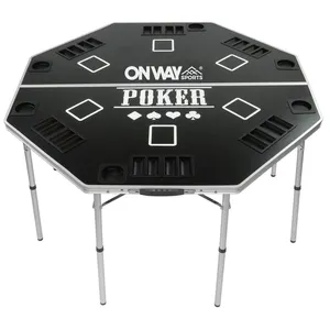 8人八角折叠式便携式大型铝制扑克桌，带杯架