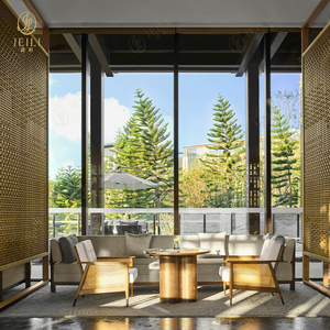 เก้าอี้เลานจ์ไม้เนื้อแข็งและโต๊ะกาแฟหินอ่อนเฟอร์นิเจอร์ล็อบบี้ของโรงแรมสำหรับบาร์รีสอร์ทต้นไทร - Product Image 5