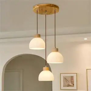 Original wood wind restaurant bar three pendant lamp simple modern bedroom bedside pendant light Japanese style