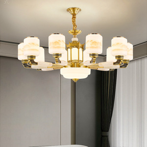 Chinese Style Chandelier Led Multi Head Round Jade Lamp For Living Room Bedroom Dining Room Study Home <b>Lighting</b> - Product Image 2
