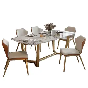 New Household Marble Rechteckiger Esstisch Set 6 Stühle Importierte Esstische Moderner langer Esstisch
