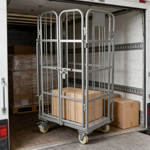 物流用金属製四輪ロールコンテナ 重量物用産業倉庫貨物運搬車 耐荷重100kg - Product Image 1