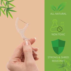 Bio biologisch abbaubare natürliche Zahnseide Picks mit starkem Bambus kohle faden und veganem Maisstärke griff - Product Image 5