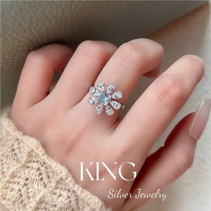 King Silver Jewelry Flower Zircon Cocktail <b>Ring</b> Women's Everyday Wear <b>Fine</b> <b>Rings</b> - Product Image 4