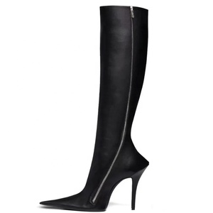 Botas de tacón de aguja personalizadas para mujer con cremallera lateral, diseño de diseñador, hasta la rodilla, tacón fino, punta afilada, botines largos - Product Image 1