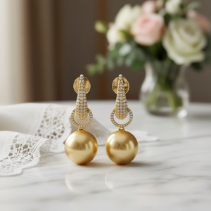 Orecchini Pendenti da Donna E4372 in Argento 925 Placcato Rodio con Perle Akoya AAA Rotonde Bianche, Montatura Pavé, Gioielli di Lusso per Matrimonio - Product Image 2