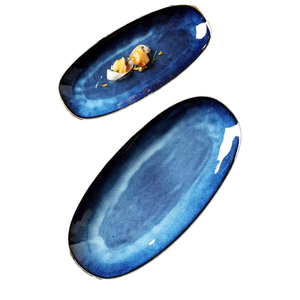 Vajilla Japonesa para Hotel, Cerámica Azul con Esmalte Reactivo, Platos de Pescado, Platos Ovalados para Sushi para Restaurantes - Product Image 2