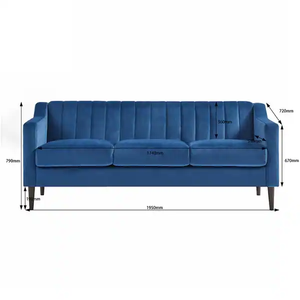 Ahşap Ayaklı Lüks Kadife Üç Kişilik Çekyat, Modern Retro Tasarım, Oturma Odası ve Alışveriş Merkezi Kullanımı İçin - Product Image 2
