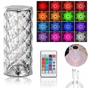 Rechargeable USB Touch Crystal Acrylic Shiny Desk Light Rose Shadow Effect Luxury Table Lamp For Home Bedroom Living Room