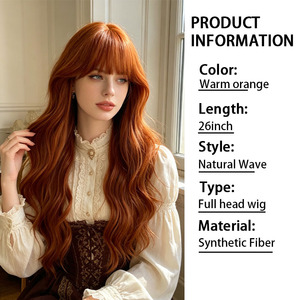 Perruque synthétique longue et ondulée, ajustable, résistante à la chaleur, sans colle, avec <span class=keywords><strong>frange</strong></span> aérienne et ligne de <span class=keywords><strong>cheveux</strong></span> naturelle, couleur rose, vente en gros d'usine - Product Image 4