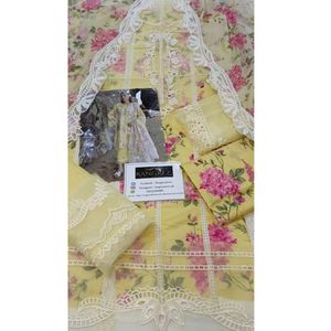 Embroidered Chiffon 3 Piece Unstitched Salwar Kameez Suit <b>for</b> Women Ethnic Party Wear Winter/Summer - Product Image 4