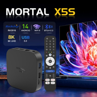 TV Box Mortal X5S Desain Terbaru 2026 Android 14 Quad Core 4K WiFi6 Smart Streaming Remote Suara Layar LED Digital