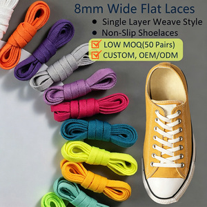 Lacets plats robustes en polyester double couche de 8 mm de large, personnalisables, pour baskets, unisexe, couleurs personnalisables, remplacement épais - Product Image 1