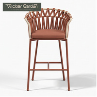 Chaises de bar et tabourets hauts d'extérieur modernes à structure en aluminium avec dossier en corde tressée pour cafés, salons de thé et hôtels