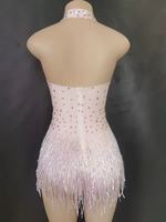 Costume de Danse Doré Dos Nu Frangé Scintillant, Justaucorps Latin Robe de Performance sans Manches pour Pôle Jazz Cha Cha