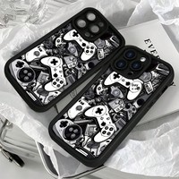 Coque en TPU à thème console de jeu noir et blanc pour iPhone 17 Air 16 15 14 Plus 13 12 18 Pro/Pro Max avec design à bords étagés