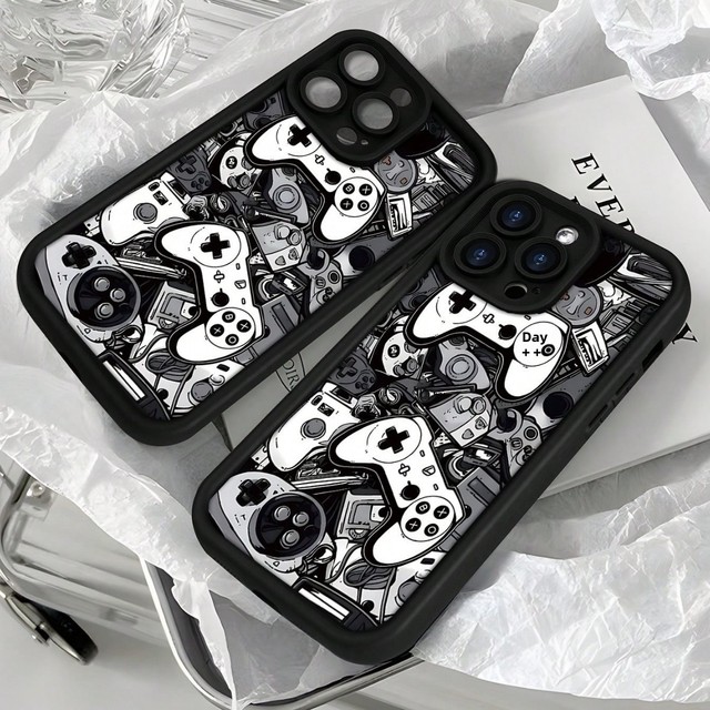 Black White Game Console-Themed Tpu Material case for iphone 17 air 16 15 14 Plus 13 12 18  Pro/Pro Max Case Stepped-Edge Design
