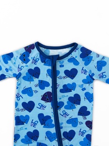 Baju Bayi Baru Lahir Motif Hati Biru Pastel Custom Miozing, Pakaian Bayi Bahan Campuran Bambu Spandex, Jumpsuit Bayi - Product Image 5