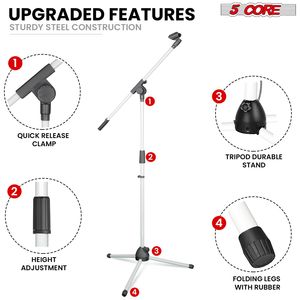 Support de microphone trépied Db 5-Core avec bras articulé réglable de 18 à 72 pouces et piédestal pour accessoires de microphone - Product Image 6