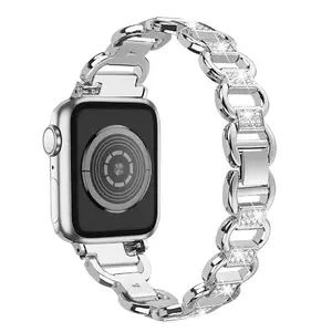 สายรัดโลหะหรูหราสำหรับ Apple Watch,สายรัดข้อมือสเตนเลสสตีลตกแต่งด้วยเพชรสายโลหะสำหรับ Apple Watch ขนาด40มม. 41มม. 44มม. 45มม.