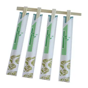 Pauzinhos descartáveis lisos 9 polegadas Premium Bamboo Chopstick com papel personalizado Wrapper